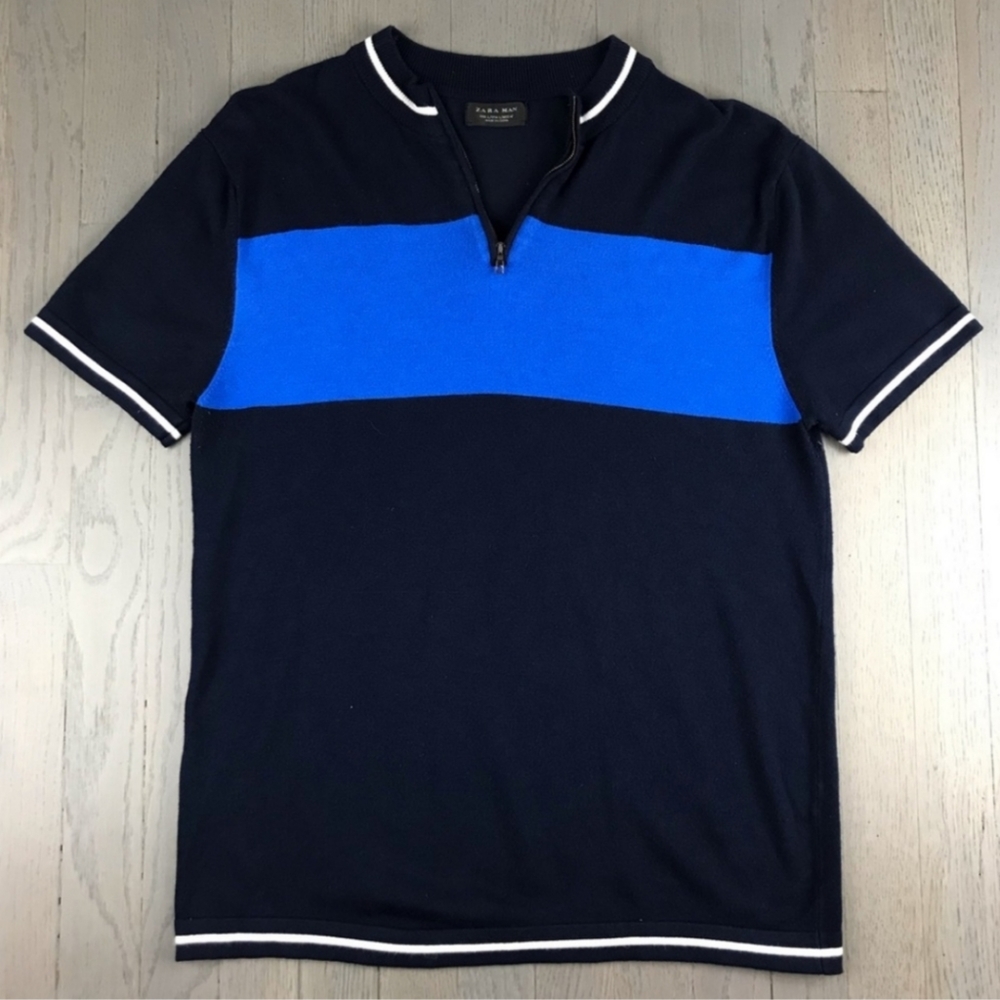 Zara Man Half Zip 70s Colorblock Mock Sweater